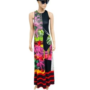 Clover Canyon Sleeveless Tropical Print Maxi Dress in Pink & Green Size M